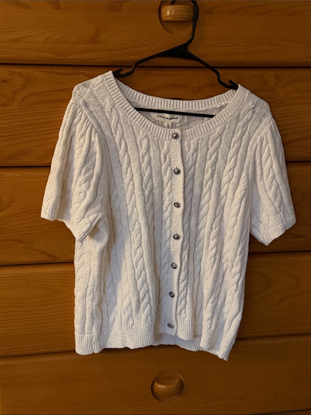 Lucky Brand Cream Cable-Knit Short-Sleeve Cardigan